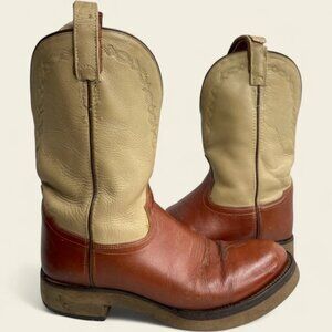Old West Ivory Brown Long Straps Leather Western Cowboy Boots Men's 10 D